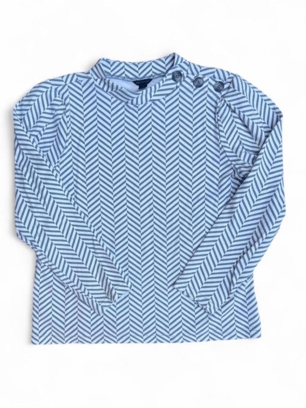Ann Taylor Women’s gray & white Chevron Button-Shoulder Long Sleeve Top pattern